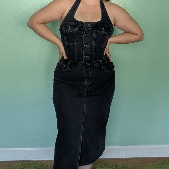 NWOT Haltered Denim Button Up Dress - Picture 2 of 2
